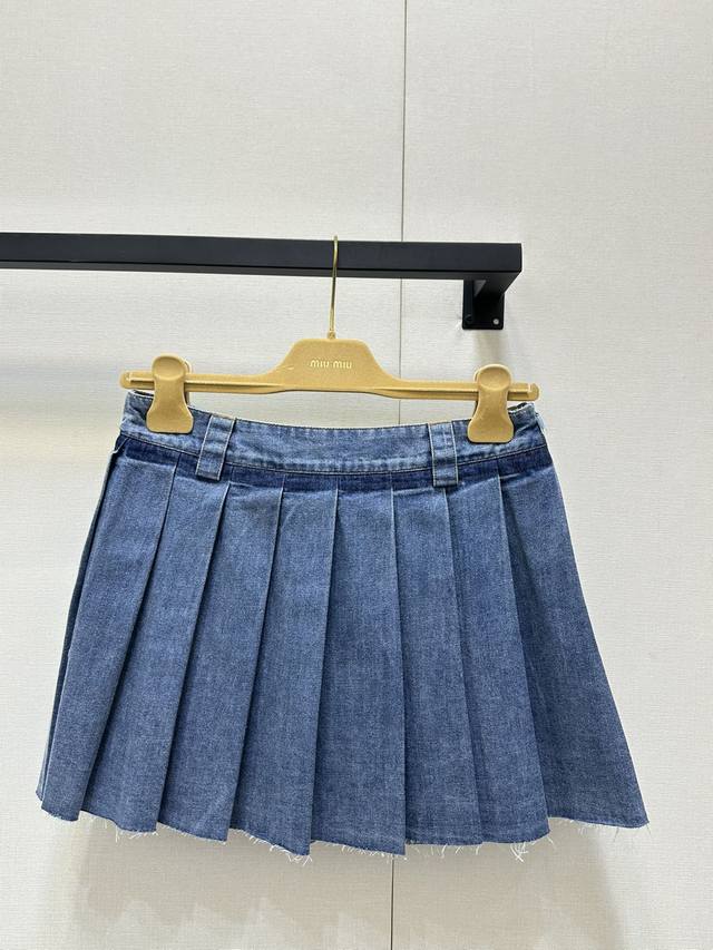 Short Skirt Miumi*25Ss Early Spring New Retro Blue Denim Pleated Long Skirt Orig