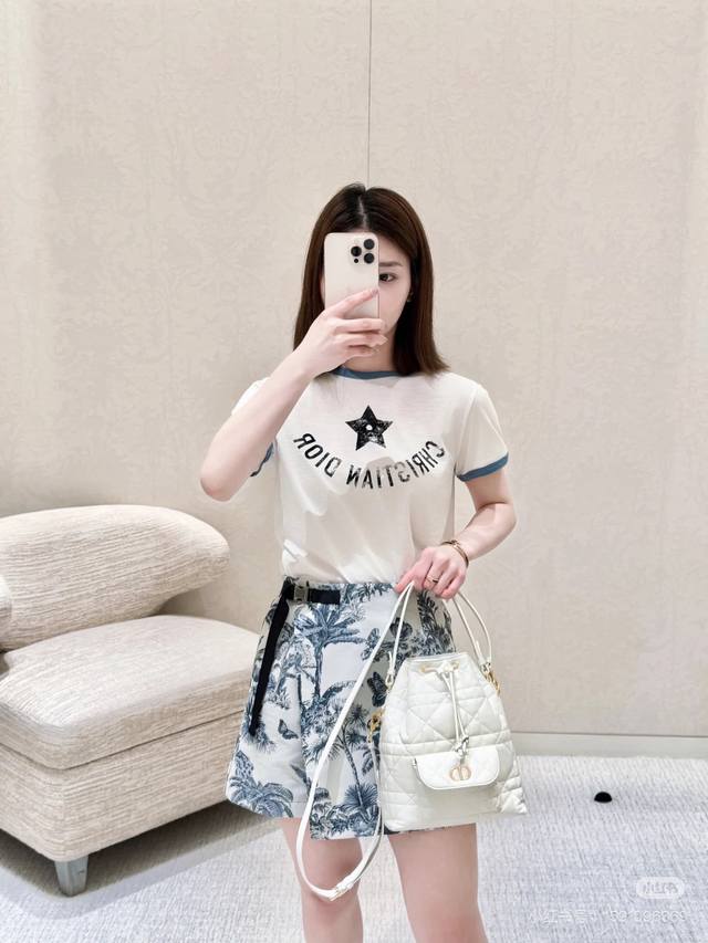 dio* 25Ss Spring And Summer New Five-Pointed Star Letter Print Round Neck Sho