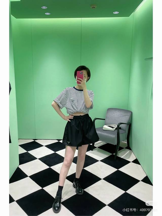 prad* 25Ss Early Spring New Triangle Logo Decoration Elastic Waist Casual Sho