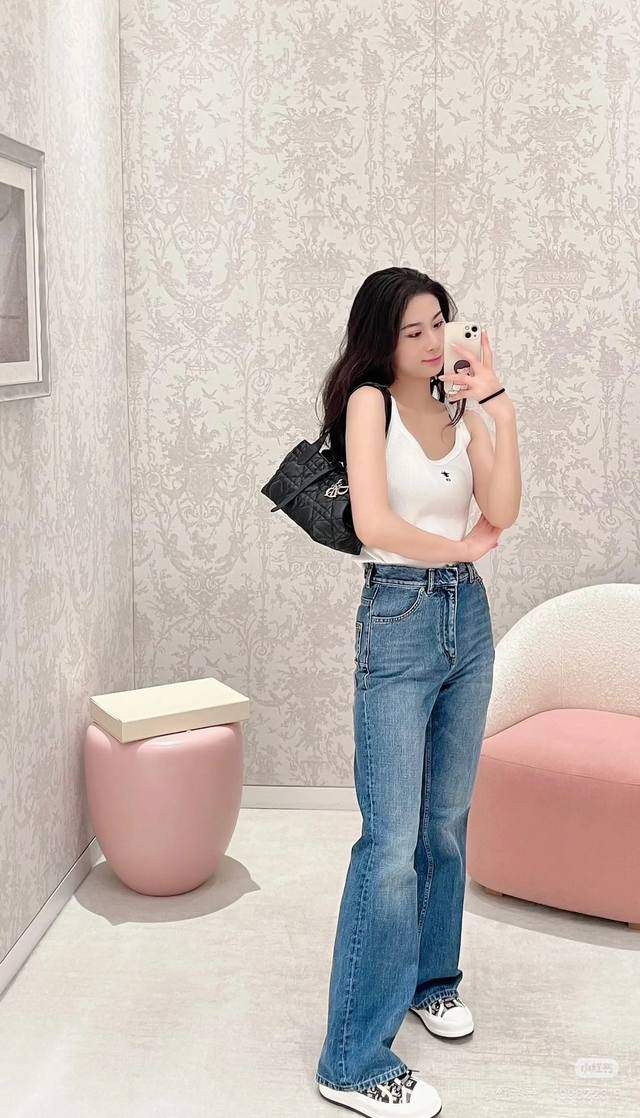 dio* 25Ss New Spring And Summer Letter Embroidered Cotton Ribbed Vest Origina