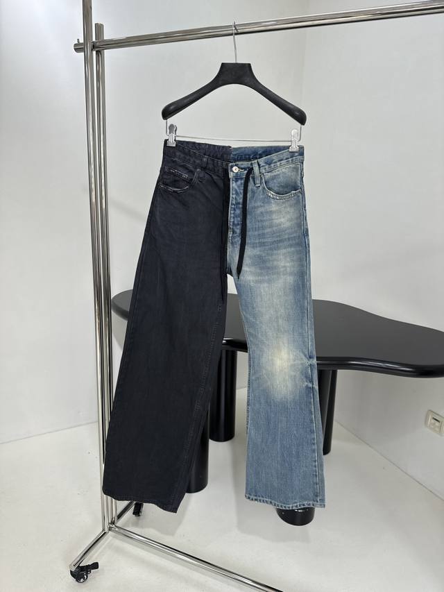 New Type Hybrid Baggy Denim Pants Two Denim Fabrics In Two Wash Designs Large Si