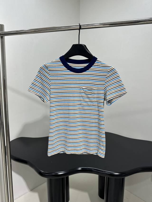 New Cotton Striped T-Shirt Multicolor Striped Pattern Design Embroidered Brand L