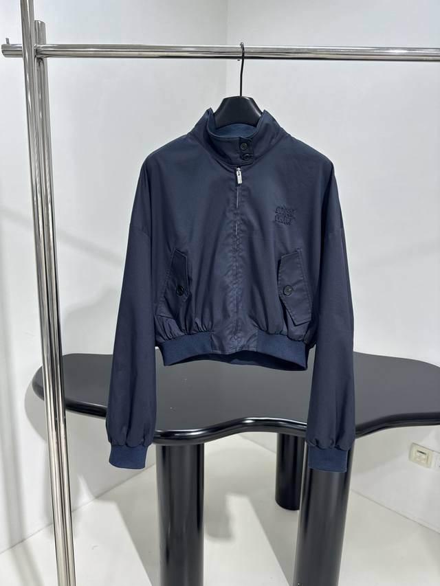 New Panama Cotton Waist Jacket Navy Blue Panama Cotton Jacket Embroidered With B