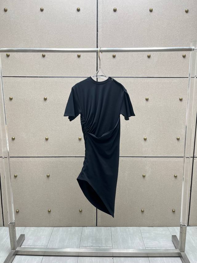 mugle*Pleated Metal Buckle Dress Cotton Two Colors Sml
