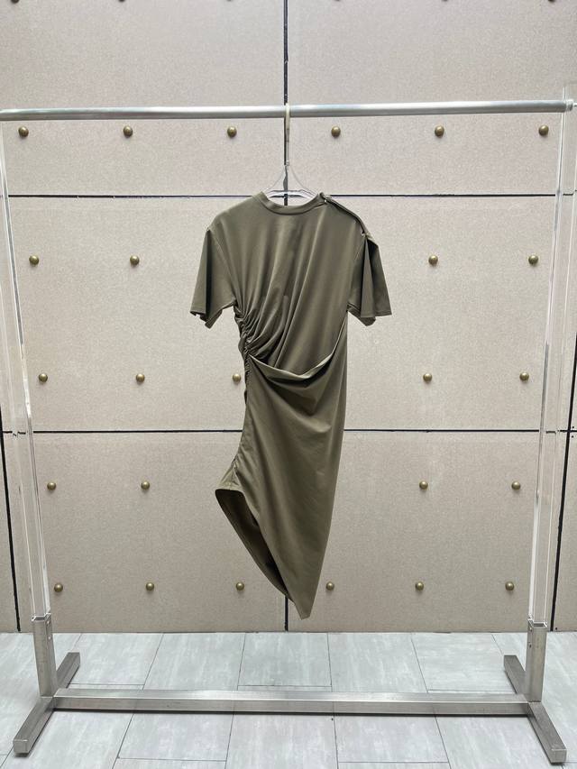 mugle*Pleated Metal Buckle Dress Cotton Two Colors Sml