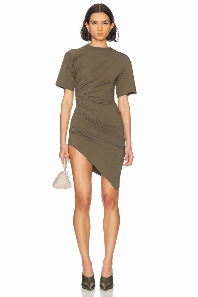 mugle*Pleated Metal Buckle Dress Cotton Two Colors Sml