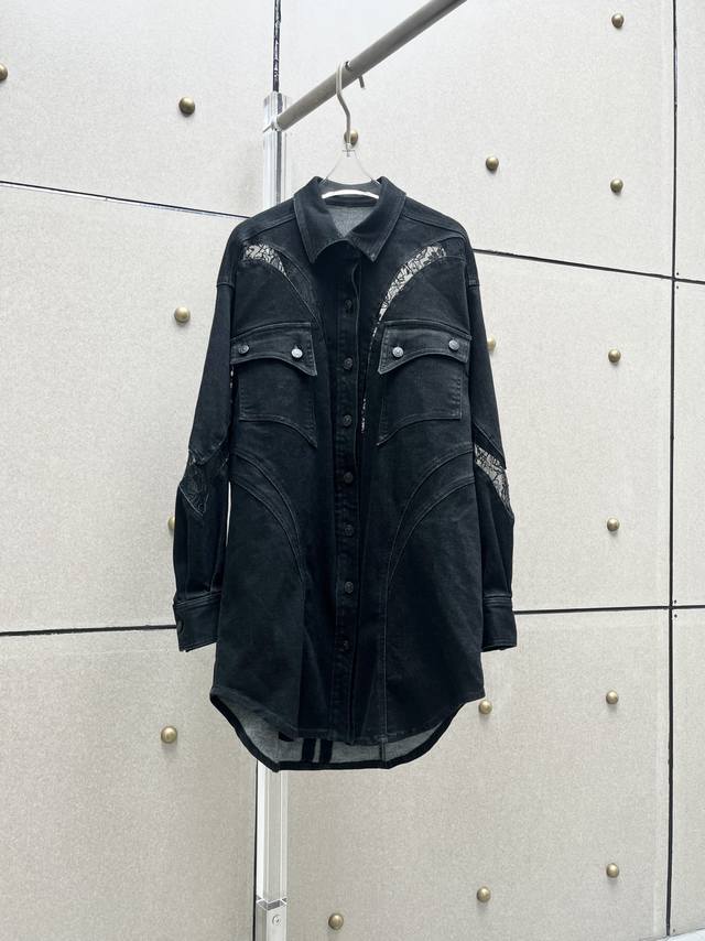 New Mugl* Lace Stitching Denim Jacket Two Colors Sml