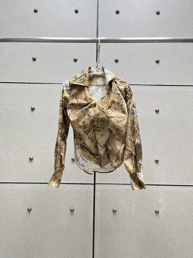 Cotton Pleated Asymmetric Printed Shirt Cotton Reactive Printing Logo Embroidery