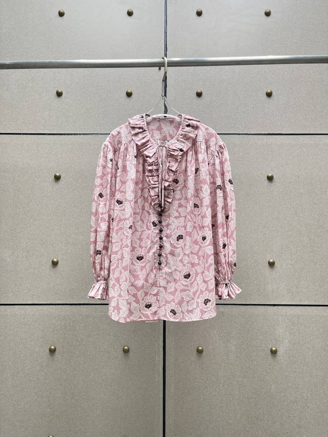 Printed Ruffle Loose Top Cotton Sml