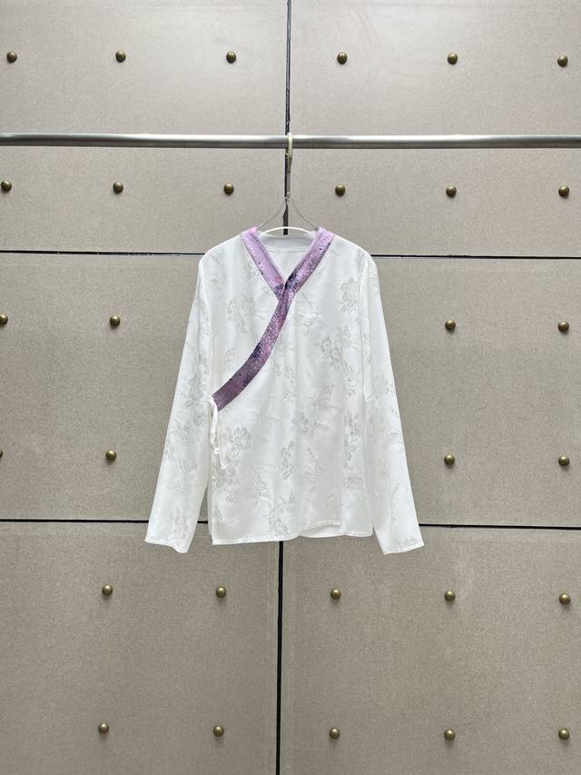 Rayon Jacquard Chinese Style Contrast Color Top Contrast Cloth Mulberry Silk Ble