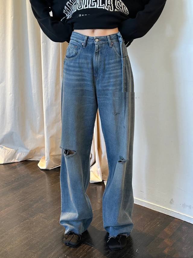 m6 Cut Distressed Jeans Cotton Sml