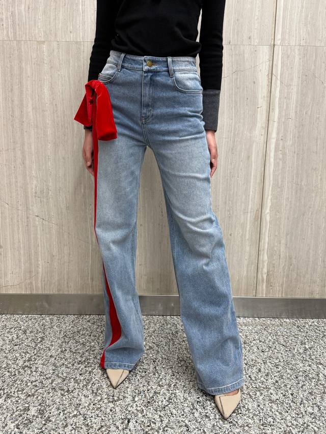 Velvet Stitching Striped Jeans Sml