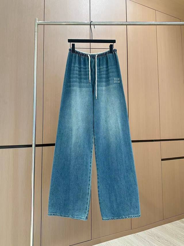 17786# Miumi*2025 New Retro Gradient Drawstring Jeans Customized Yb Twill Cot