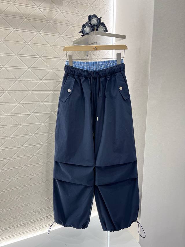17682# Miumi* New Plaid Stitching Drawstring Workwear Trousers Customized Yb