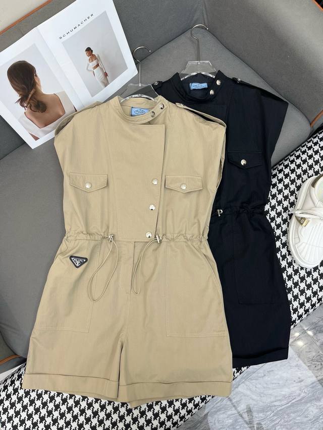 17683# Prada*2025 New Summer Jumpsuit Workwear Jumpsuit With Waist Design And