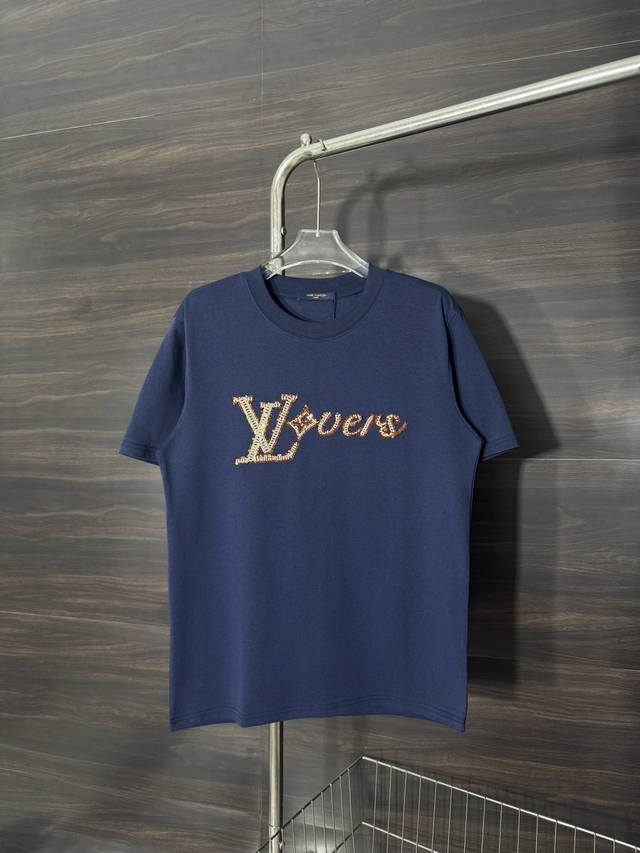 Style No. He245 Louis Vuitton-Lv Chest Beaded Patch Round Neck Short Sleeves The