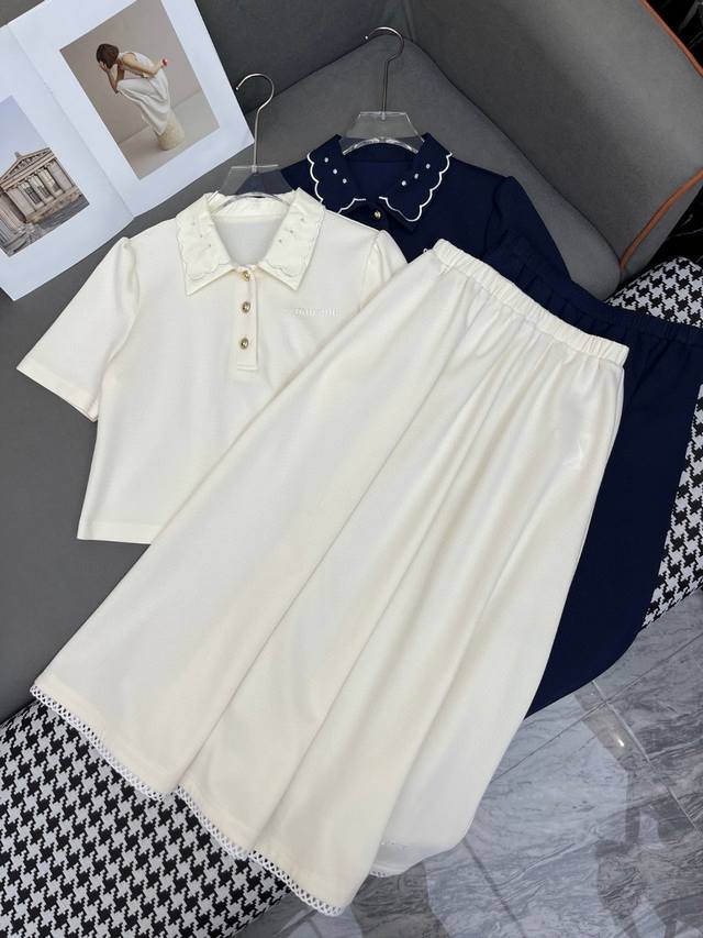 New Release 25Ss New Suit Embroidered Collar Short Sleeve Olo Shirt Skirt Suit L
