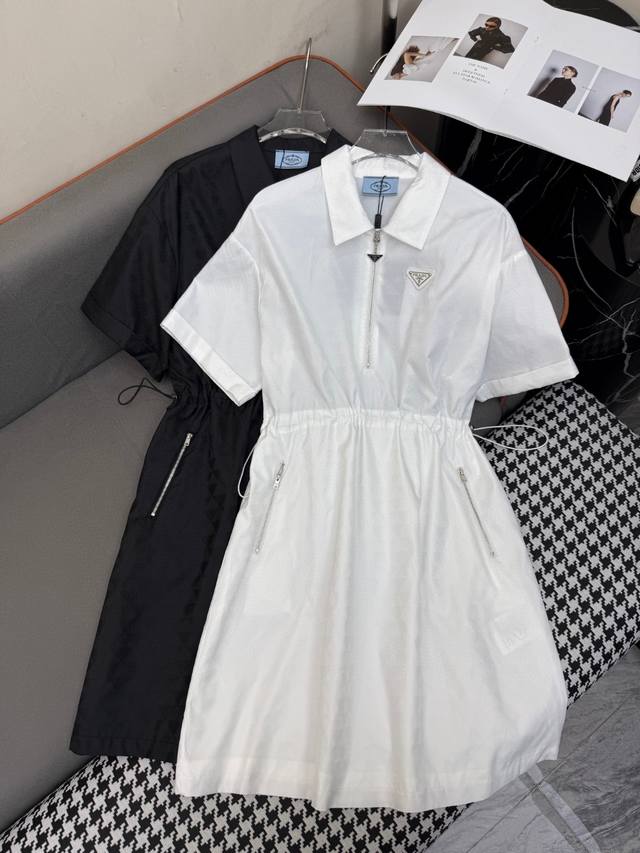 New Release 25Ss New Lapel Dress Triangle Label Decoration Drawstring Waist Desi