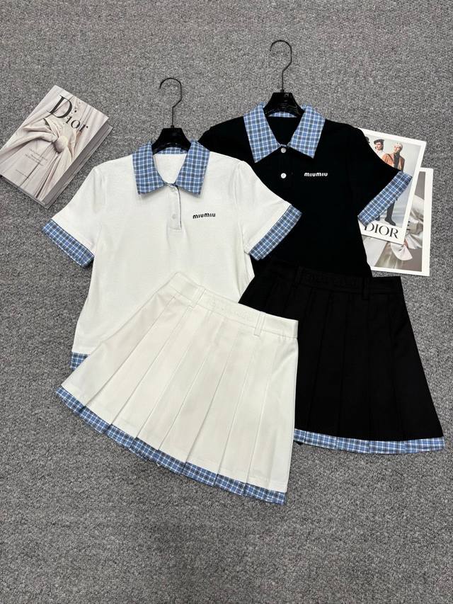 New Release 25Ss New Suit Olo Collar Shirt With Plaid Collar Short Sleeves Pleat