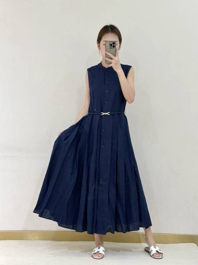 Dress Lyunyun Lav Same Style Ferment Washed Pure Linen Dress Workplace Commuting
