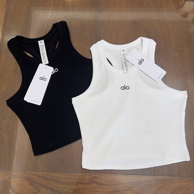 alo Embroidered Letter Short Vest Super Popular Black And White Large Running