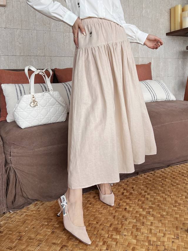 cd The Latest Spring And Summer Cotton And Linen Skirt With Bee Embroidery, F