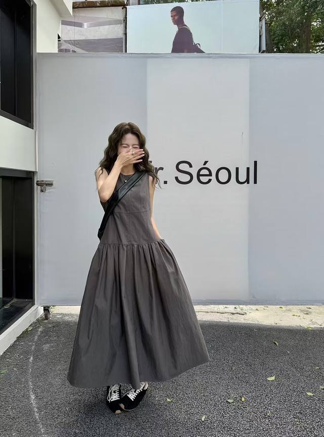 jil*New Arrival Plain Pleated Vest Dress Customized Yb Imported Twill Cotton