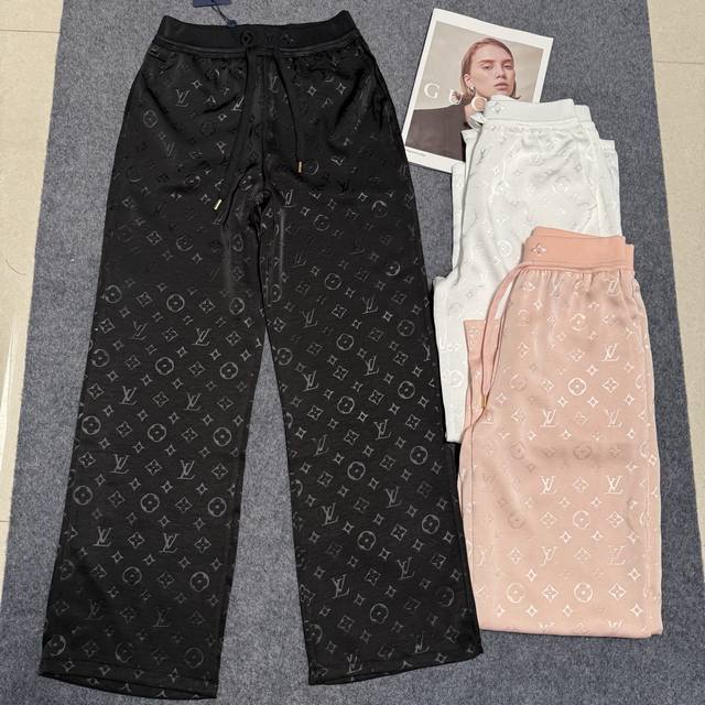 lv 25Ss The Latest Summer Model Heavy Acetate Logo Casual Trousers Elastic Wa
