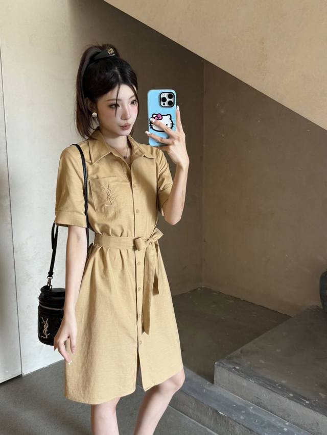 Highly Recommend Ysl*2025 Spring And Summer New Style Lapel Short-Sleeved Dress