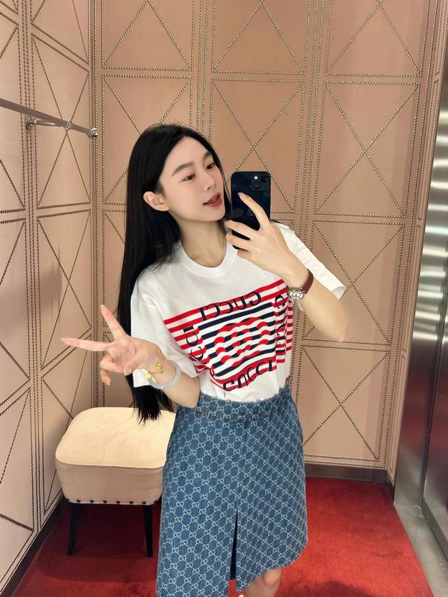 Highly Recommend Guc*2025 Spring And Summer New Retro Striped Logo Print Short-S