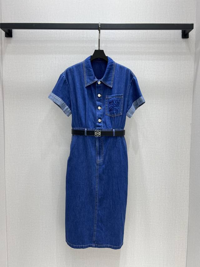 Strongly Recommend Loe*2025 Spring And Summer New Denim Short-Sleeved Belt Dress