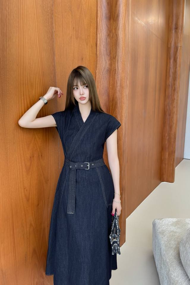 Highly Recommend Dio*2025 Spring And Summer New Style Belt Denim Dress Lining Pr