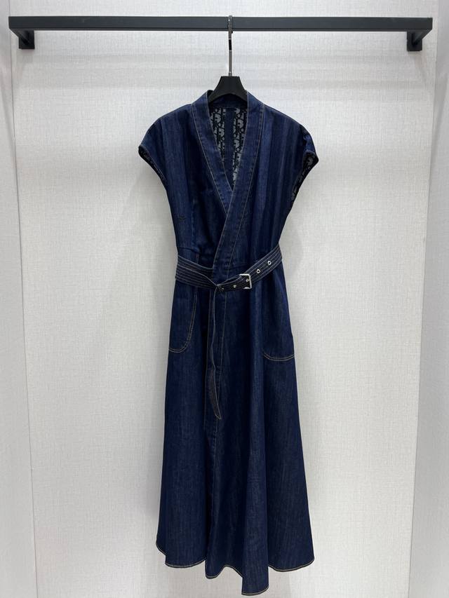 Highly Recommend Dio*2025 Spring And Summer New Belt Denim Dress Lining Printing