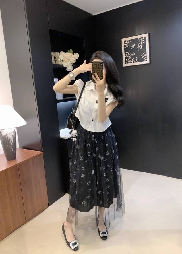 y31060#Y31065#25Ss New Chane* Letter Mesh Skirt Flower Shirt Exclusive Design