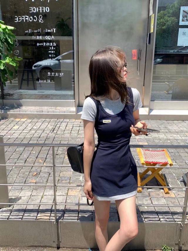 miumiu Fake Two-Piece Dress Ins Style Design Super Korean Style Super Slim Th