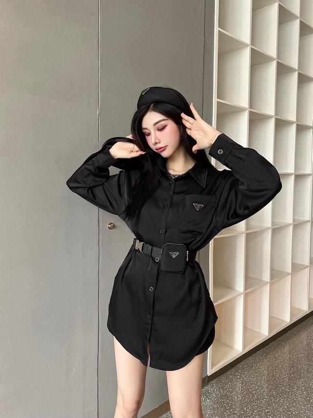 pra*A Flocked Acetate Shirt With Bag Summer Just Needs Silky Fabrics And Cust