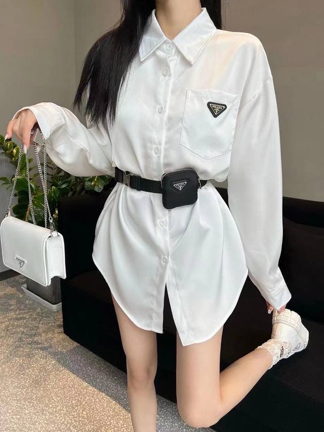 pra*A Flocked Acetate Shirt With Bag Summer Just Needs Silky Fabrics And Cust
