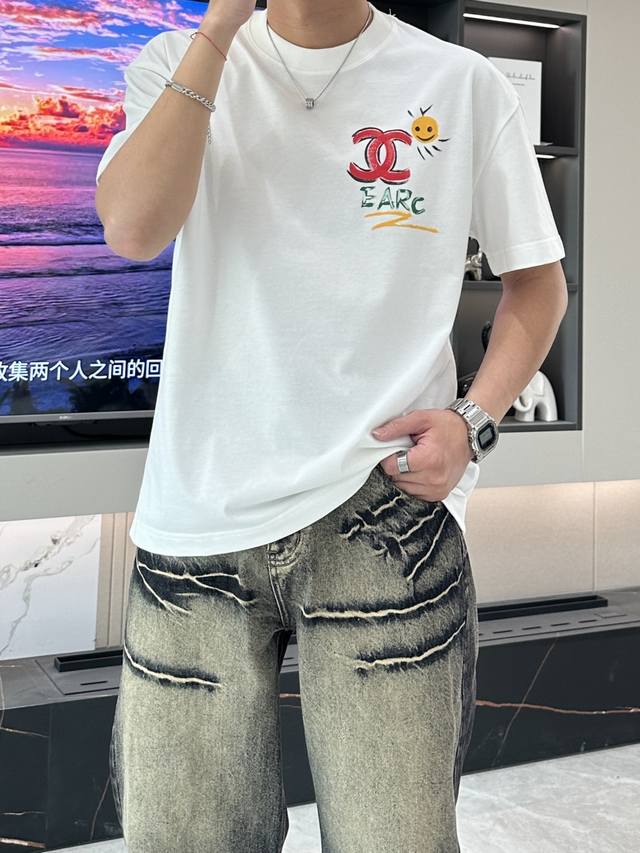 Chanel 25Ss Summer New Hand-Painted Short-Sleeved T-Shirt Counter Synchronizatio