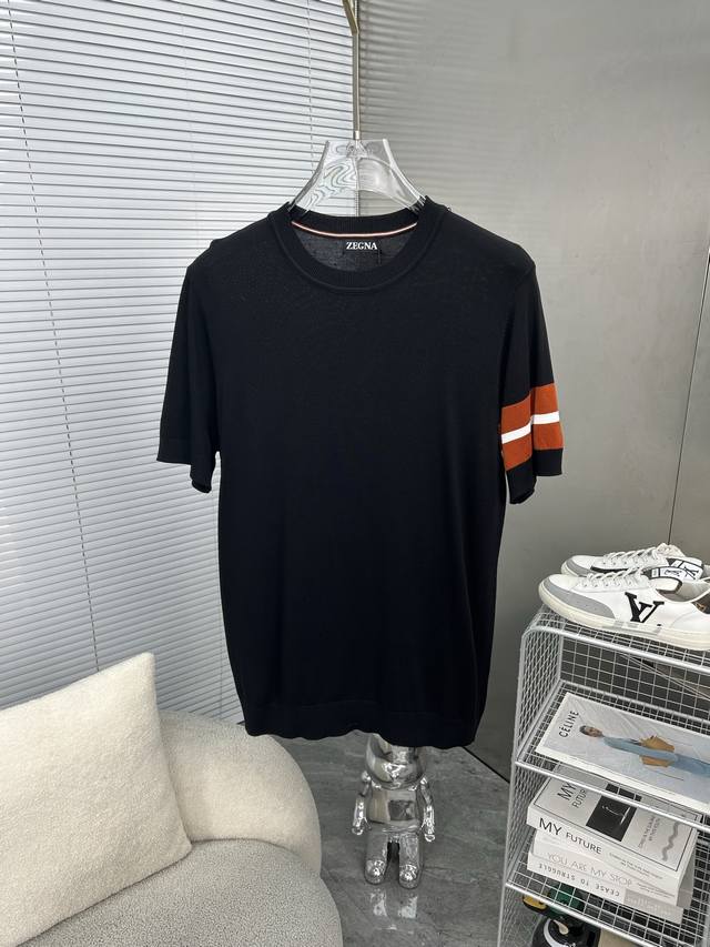 Zegna Summer New Round Neck Knitted Short-Sleeved T-Shirt All Color Matching Cot
