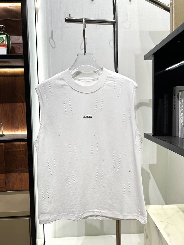 miumiu Small Letter Round Neck Vest With Small Flying Sleeves Design Single W