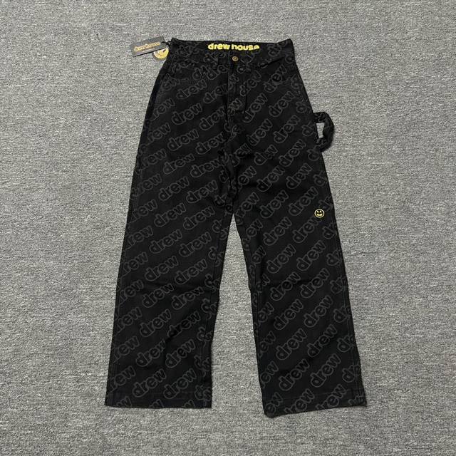 drew House Smiley Face Letters Full Print Workwear Straight Jeans Unisex Styl