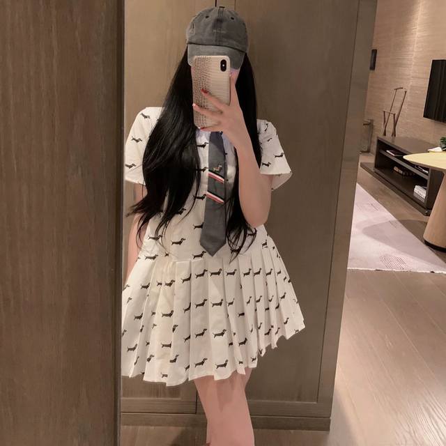 New Arrival Thom Brown* With Tie College Style Tb Puppy Full Print Shirt Dress H