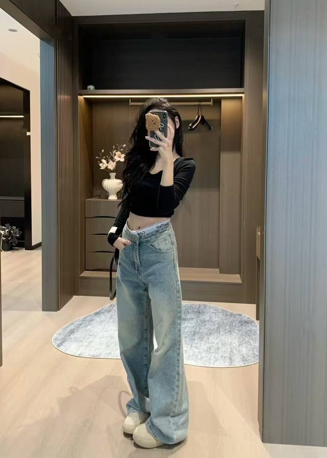 Jeans Ck 24 Autumn And Winter New Letter Ribbon Embroidery Stitching Straight Je
