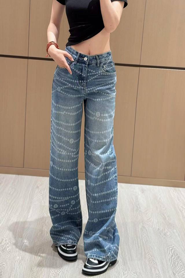 Jeans Xiaoxiangjia Spring And Summer New Laser Pearl Chain Straight Jeans Color: