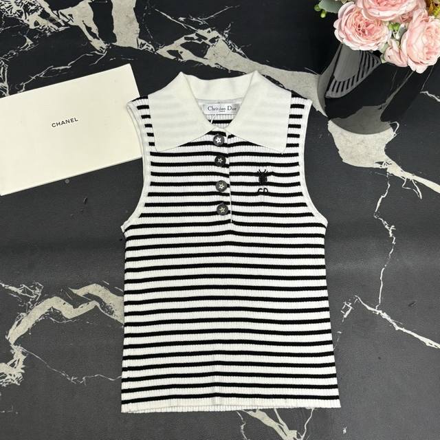 Knitted Vest D Home 25 Spring And Summer New Style Lapel Cd Bee Embroidery Strip