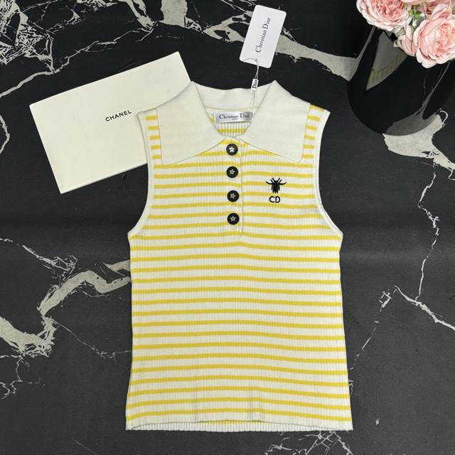 Knitted Vest D Home 25 Spring And Summer New Style Lapel Cd Bee Embroidery Strip