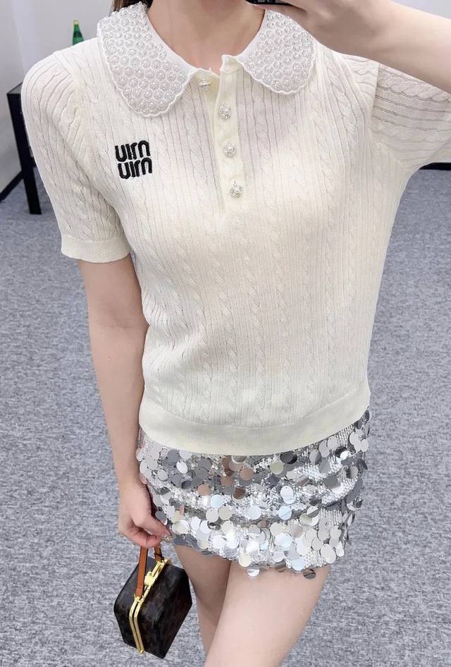 Knitted Top Miaojia 25 Spring And Summer New Style Lapel Lace Diamond Beaded Kni