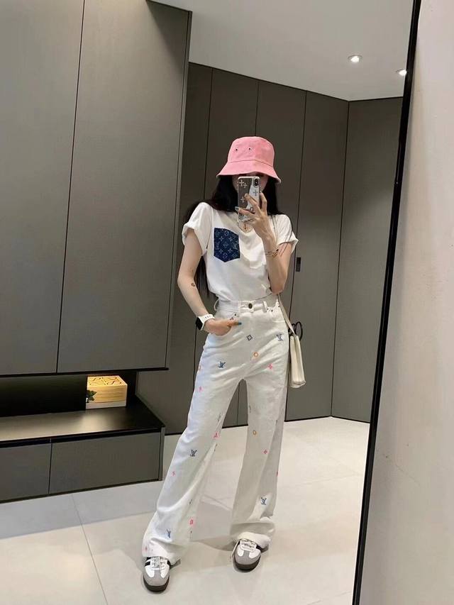 Jeans Lvjia 25 Spring And Summer New Full Print Jacquard Embroidery Straight Jea