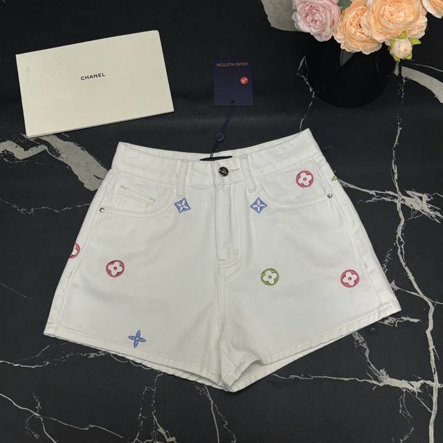 Denim Shorts Lvjia 25 Spring And Summer New Full-Print Color Old Flower Embroide