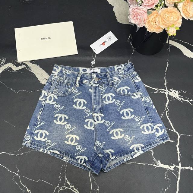 Denim Shorts Chanel 25 Spring And Summer New Full Print Logo Jacquard Denim Shor